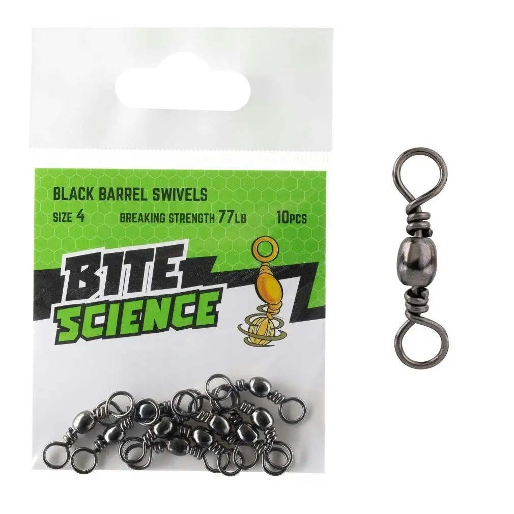 10 Pack of Bite Science Black Barrel Fishing Swivels