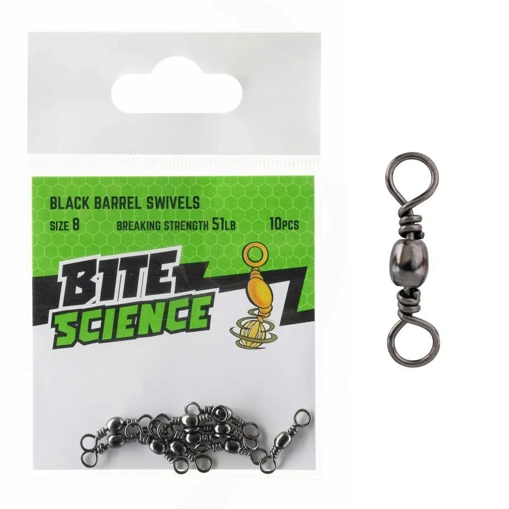 10 Pack of Bite Science Black Barrel Fishing Swivels