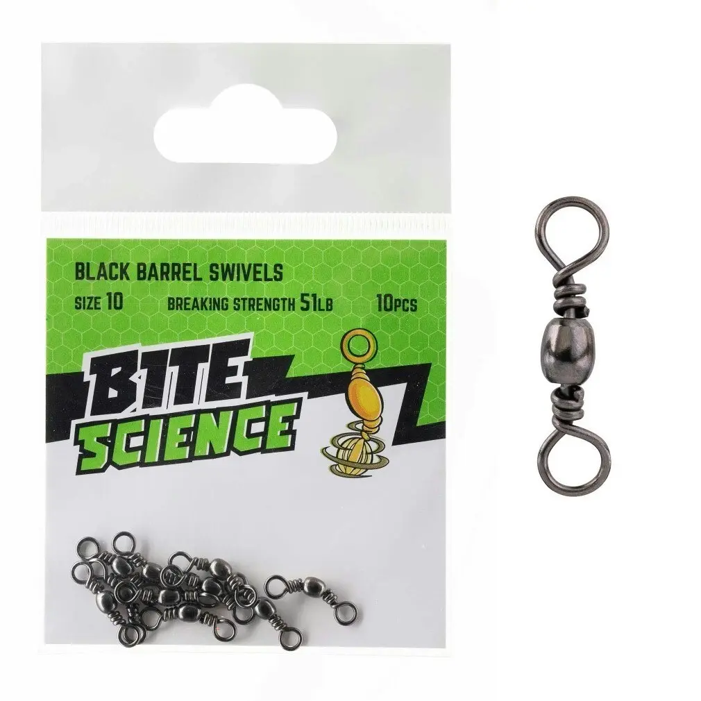 10 Pack of Bite Science Black Barrel Fishing Swivels