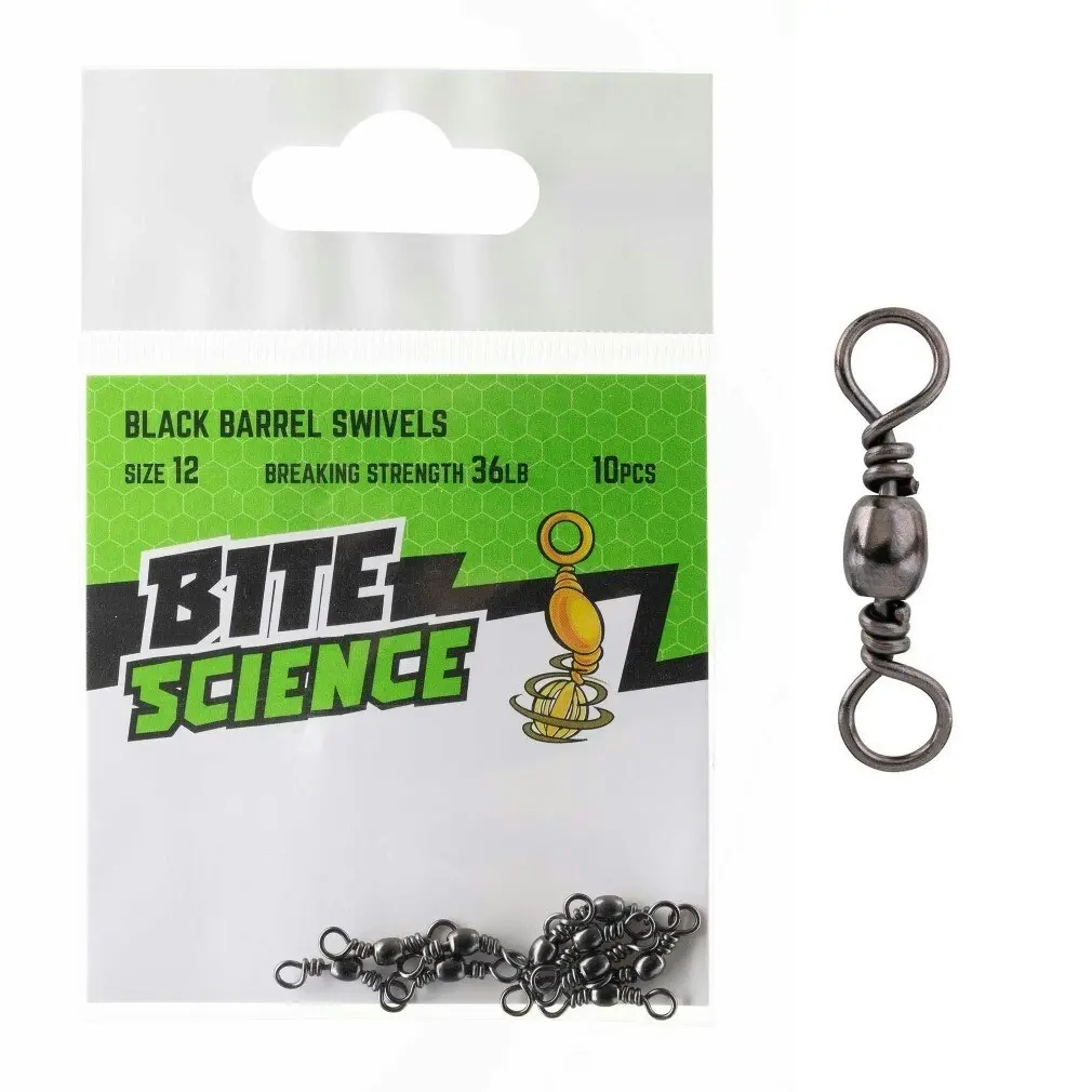 10 Pack of Bite Science Black Barrel Fishing Swivels