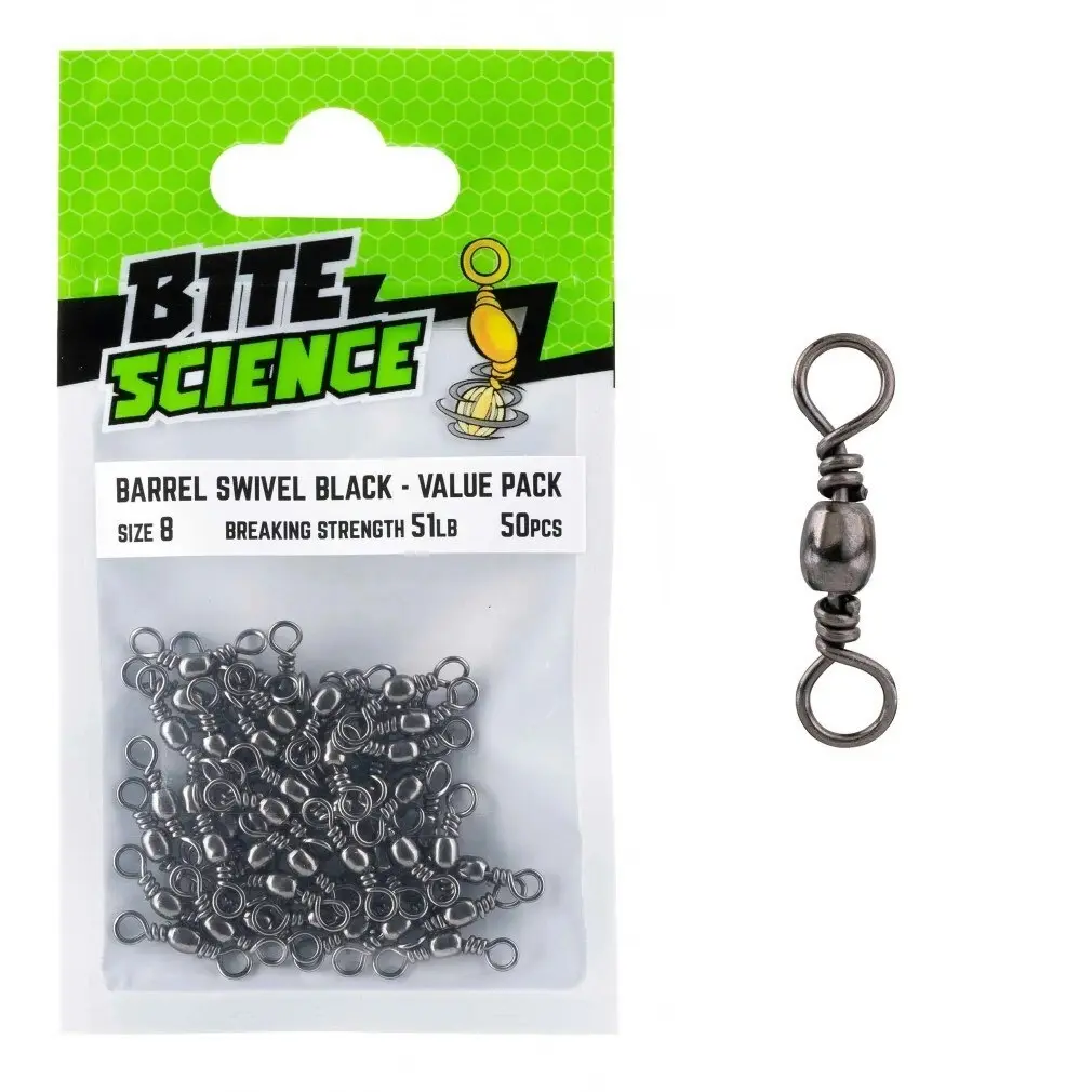 50 Pack of Bite Science Black Barrel Fishing Swivels