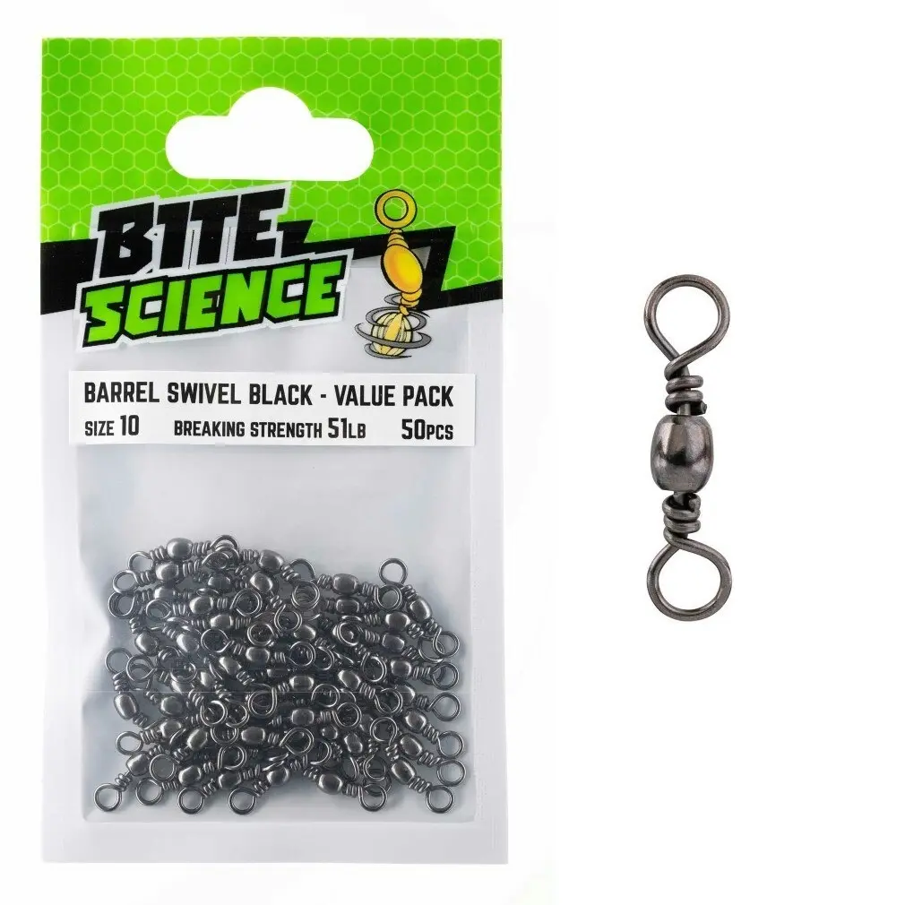 50 Pack of Bite Science Black Barrel Fishing Swivels