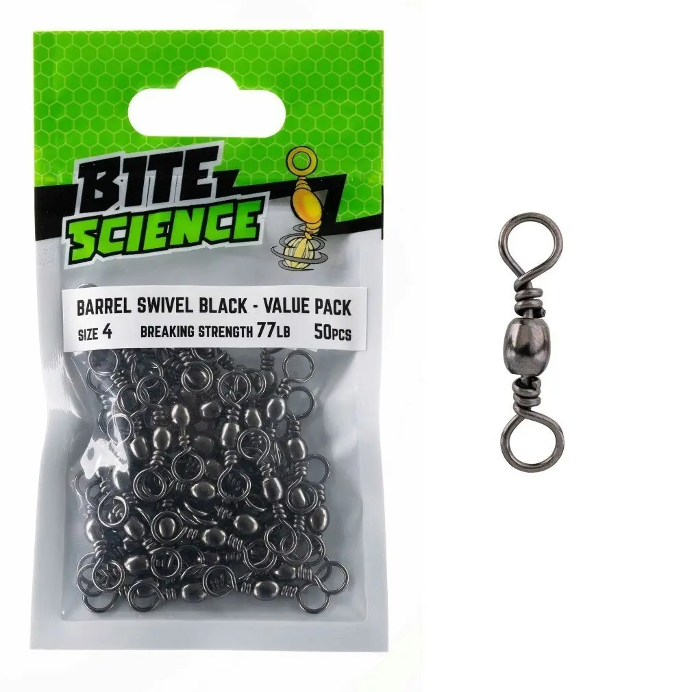 50 Pack of Bite Science Black Barrel Fishing Swivels