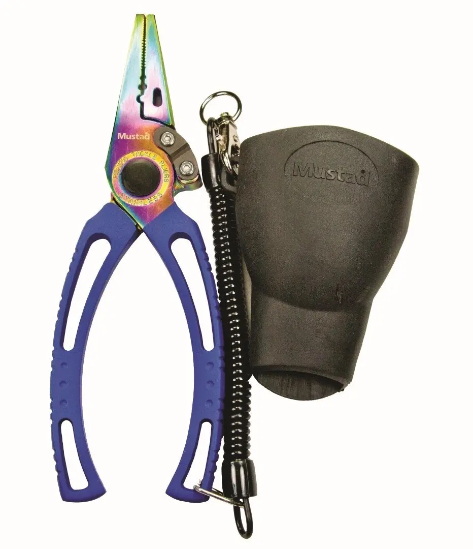 Mustad 7.5 Inch Titanium Coated Stainless Steel Fishing Pliers with Rubber Pouch