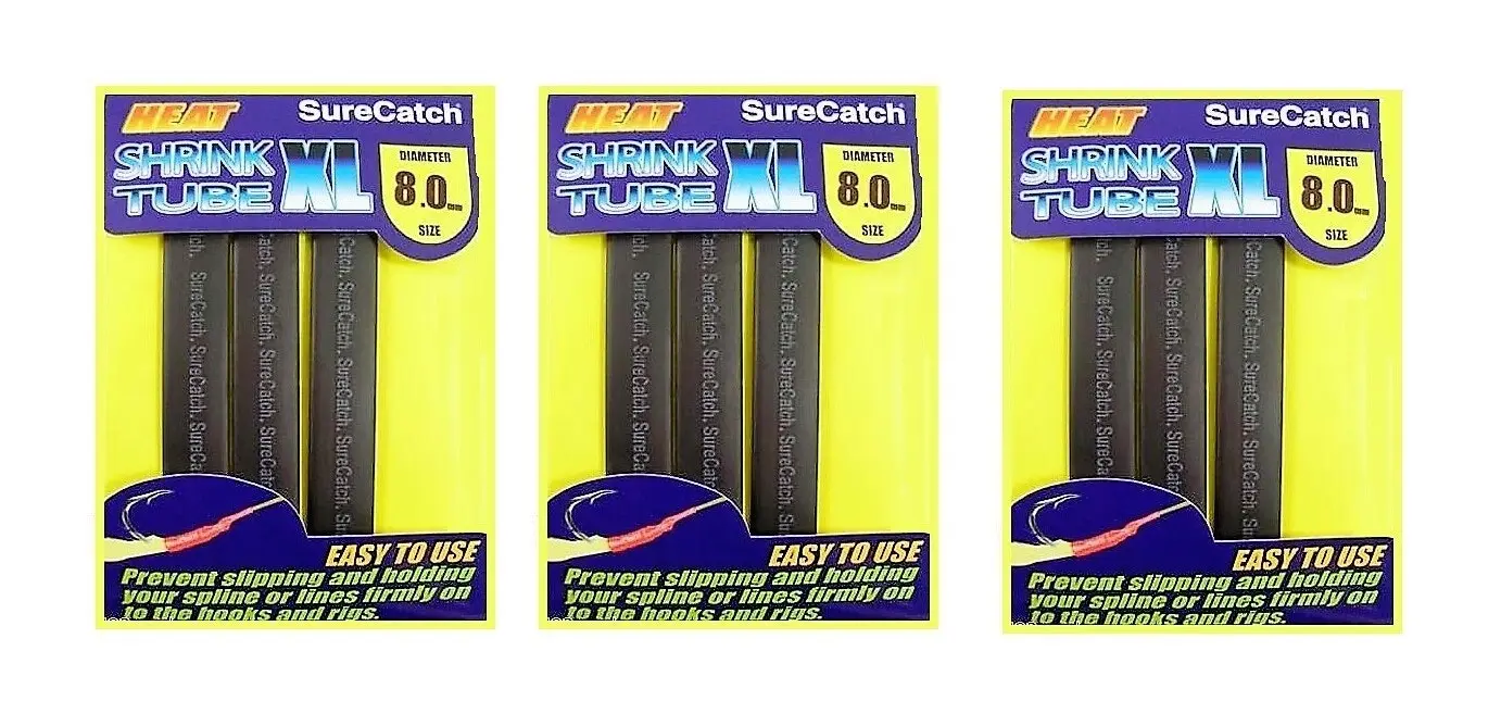 3 Packets of Black Surecatch Fishing Heat Shrink Tube - Wire Cable Sleeve Tubing