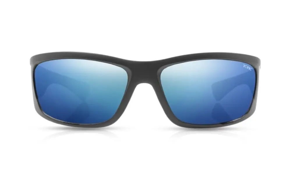 Tonic Shimmer Polarised Sunglasses with Glass Blue Mirror Lens & Black Frame