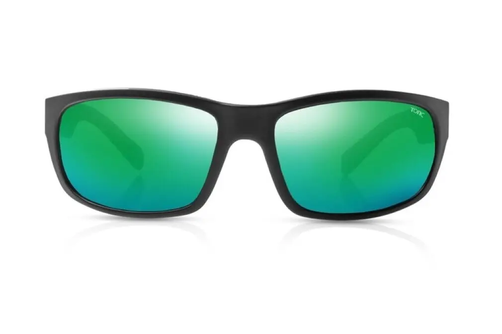 Tonic Torquay Polarised Sunglasses with Glass Green Mirror Lens and Black Frame