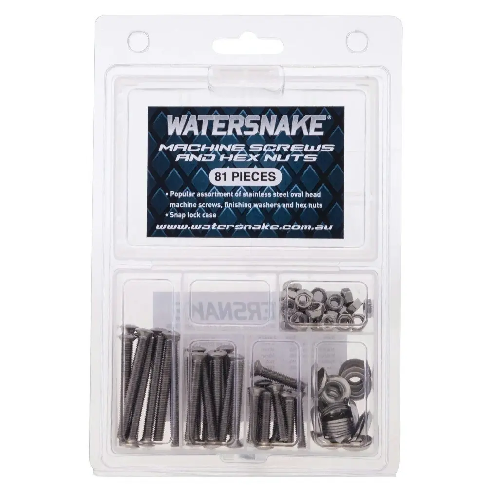 81 Piece Watersnake Assorted Stainless Steel Machine Screws and Hex Nuts in Case