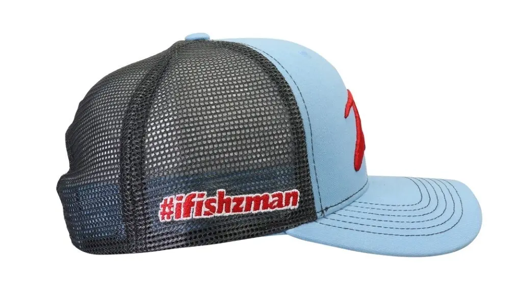 Zman Light Blue/Charcoal Premium Trucker Cap - Fishing Hat with Snap Closure