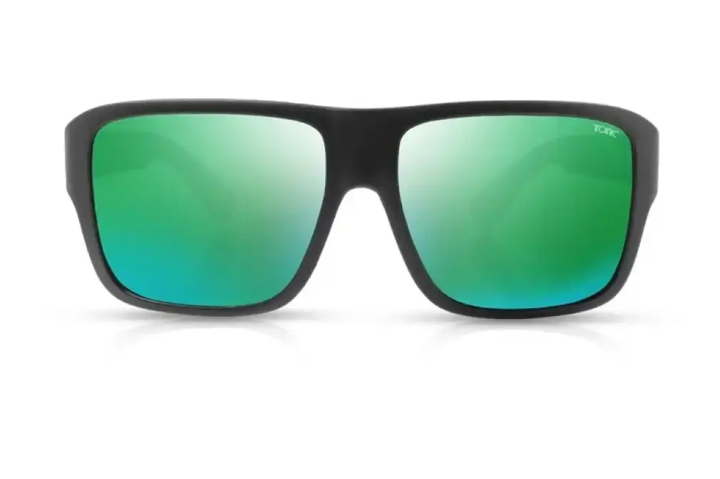 Tonic Swish Polarised Sunglasses with Glass Green Mirror Lens & Black Frame