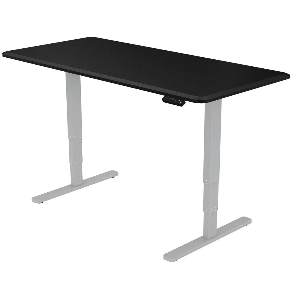 Fortia Sit To Stand Up Standing Desk, 160x75cm, 62-128cm Electric Height Adjustable, Dual Motor, 120kg Load, Black/Silver Frame