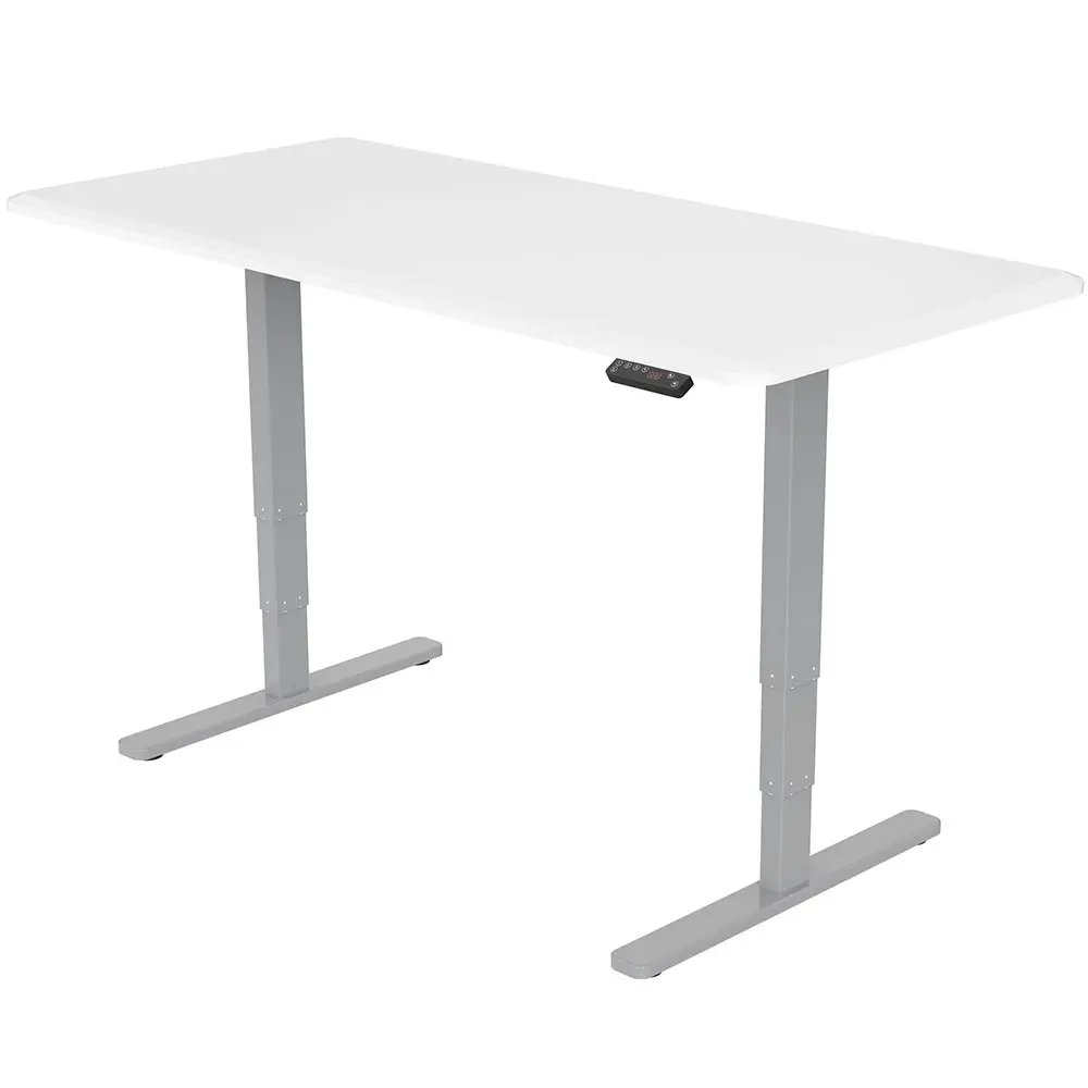 Fortia Sit To Stand Up Standing Desk, 160x75cm, 62-128cm Electric Height Adjustable, Dual Motor, 120kg Load, White/Silver Frame