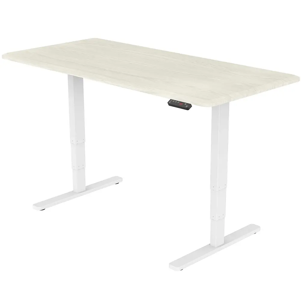 Fortia Sit To Stand Up Standing Desk, 160x75cm, 62-128cm Electric Height Adjustable, Dual Motor, 120kg Load, White Oak Style/White Frame