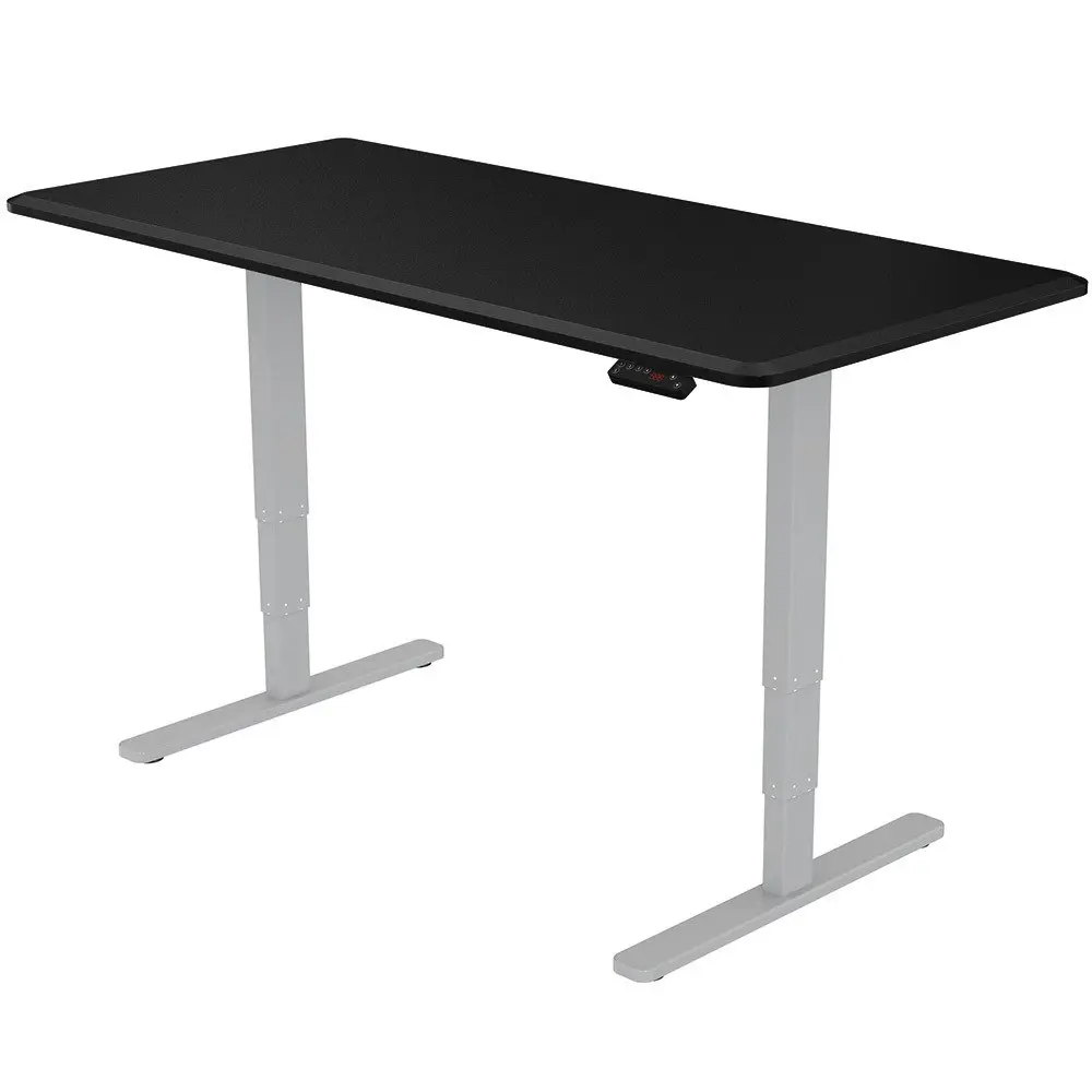 Fortia Sit To Stand Up Standing Desk, 150x70cm, 62-128cm Electric Height Adjustable, Dual Motor, 120kg Load, Black/Silver Frame