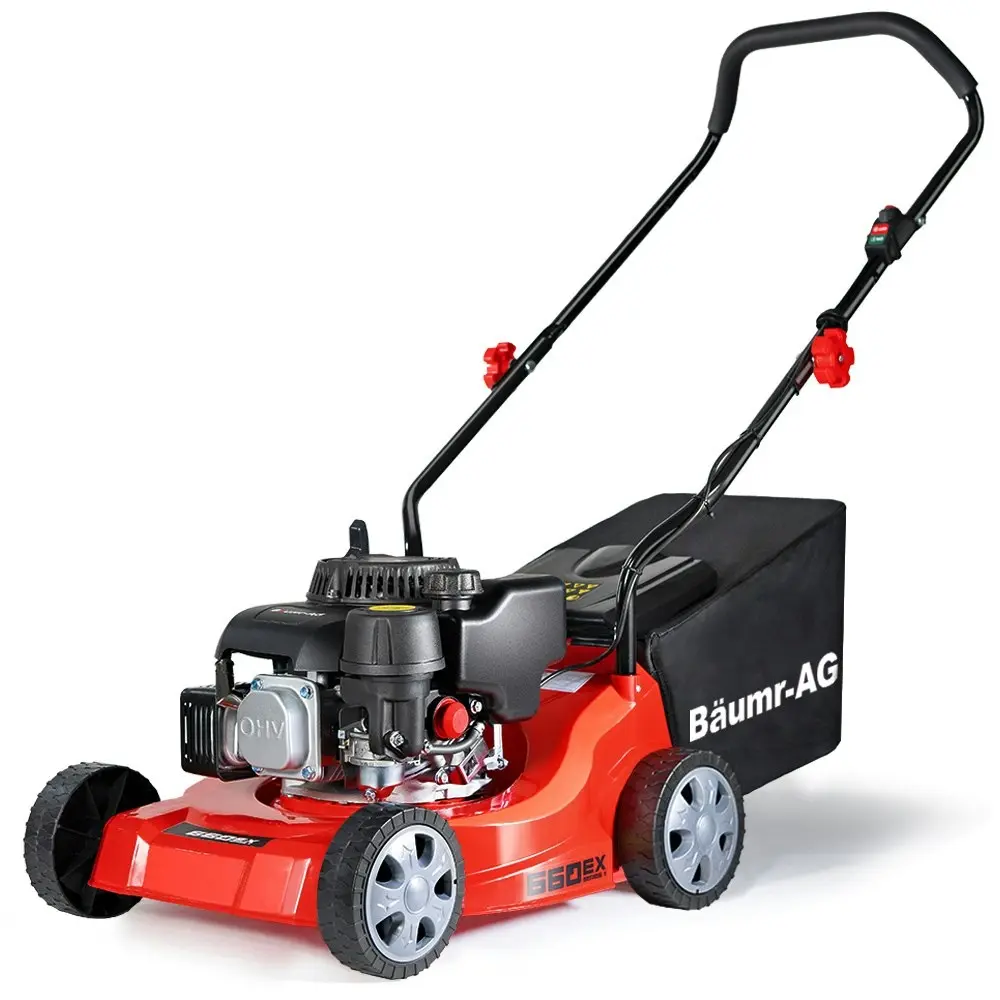 Baumr-AG Lawn Mower 139CC 16 Inch Petrol Powered Hand Push Engine Lawnmower 16 Inch Catch, 4 Stroke