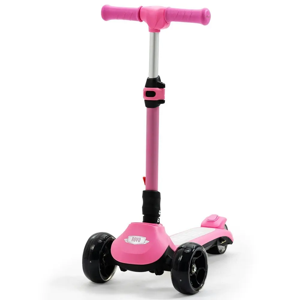 Rovo Kids 3-Wheel Electric Scooter, Ages 3-8, Adjustable Height, Folding, Lithium Battery, Pink