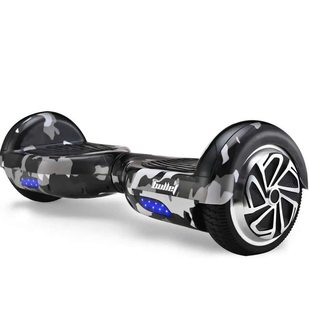 Bullet Electric Hoverboard Scooter 6.5 Inch Wheels, Colour LED Lighting, Carry Bag, Gen III Camo Grey