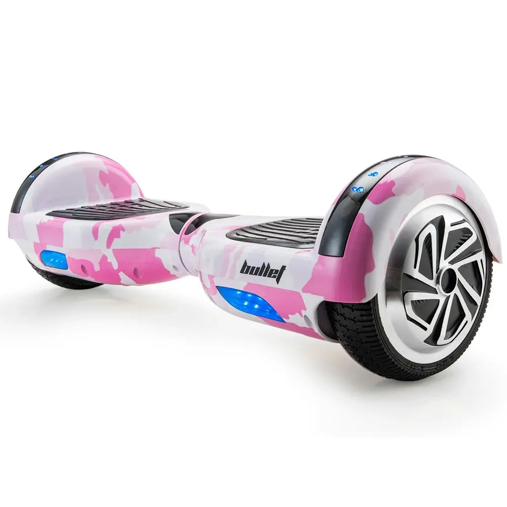 Bullet Electric Hoverboard Scooter 6.5 Inch Wheels, Colour LED Lighting, Carry Bag, Gen III Pink Camo