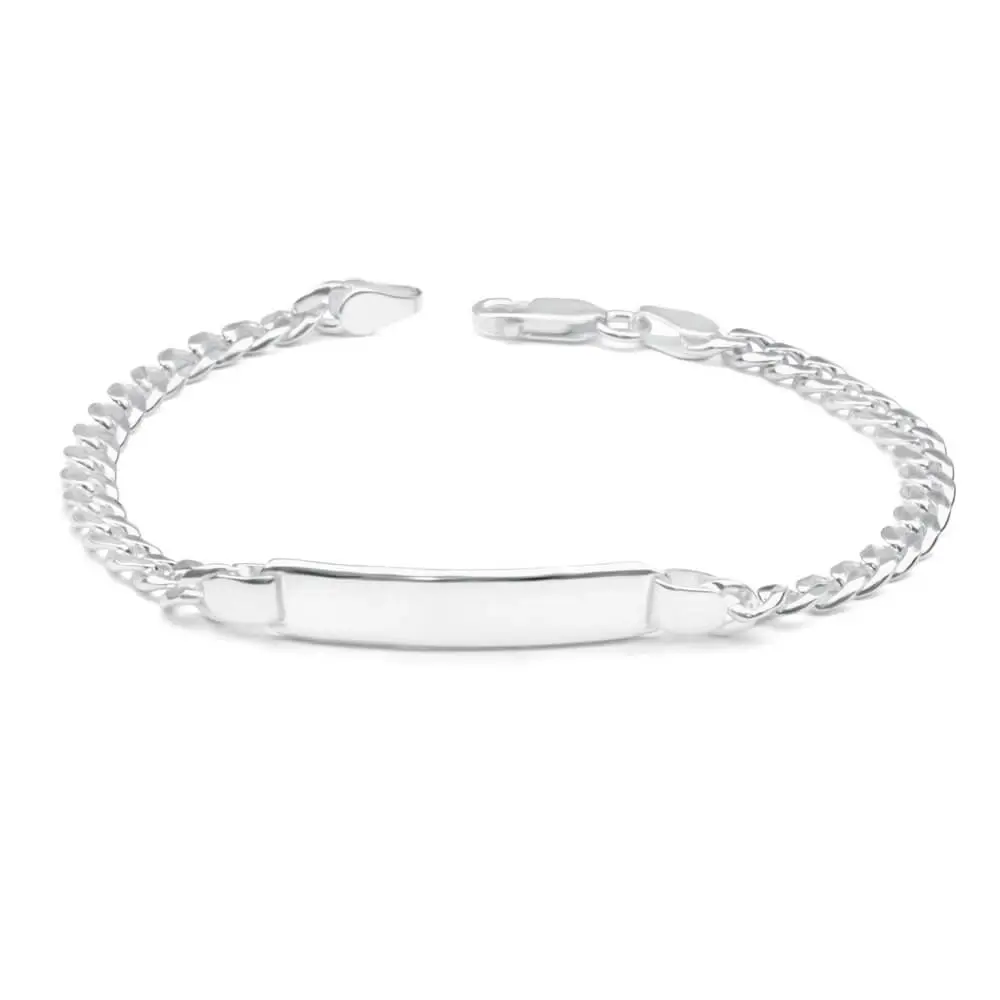 Sterling Silver 19cm Squared & Diamond Cut Curb ID Bracelet