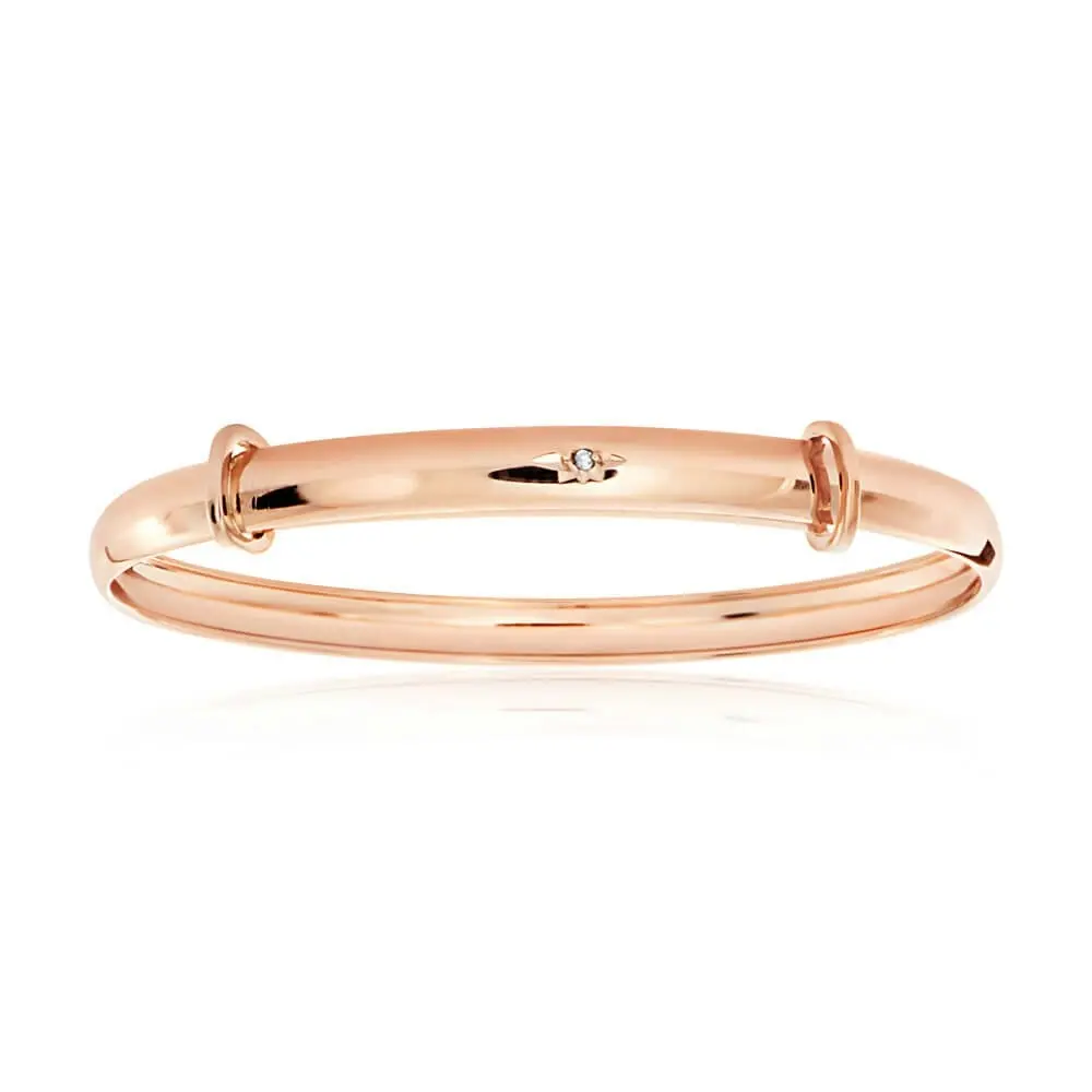 9ct Rose Gold Diamond Set Expandable Baby Bangle