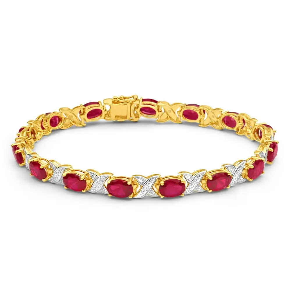 Created Ruby & Diamond 19cm Hugs & Kisses Bracelet in 9ct Yellow Gold