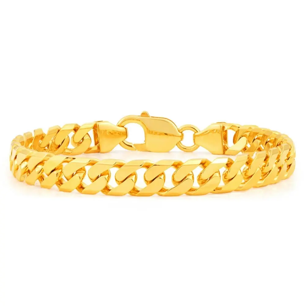 9ct Yellow Solid Gold Heavy Curb Bevelled 21cm Bracelet 200 Gauge