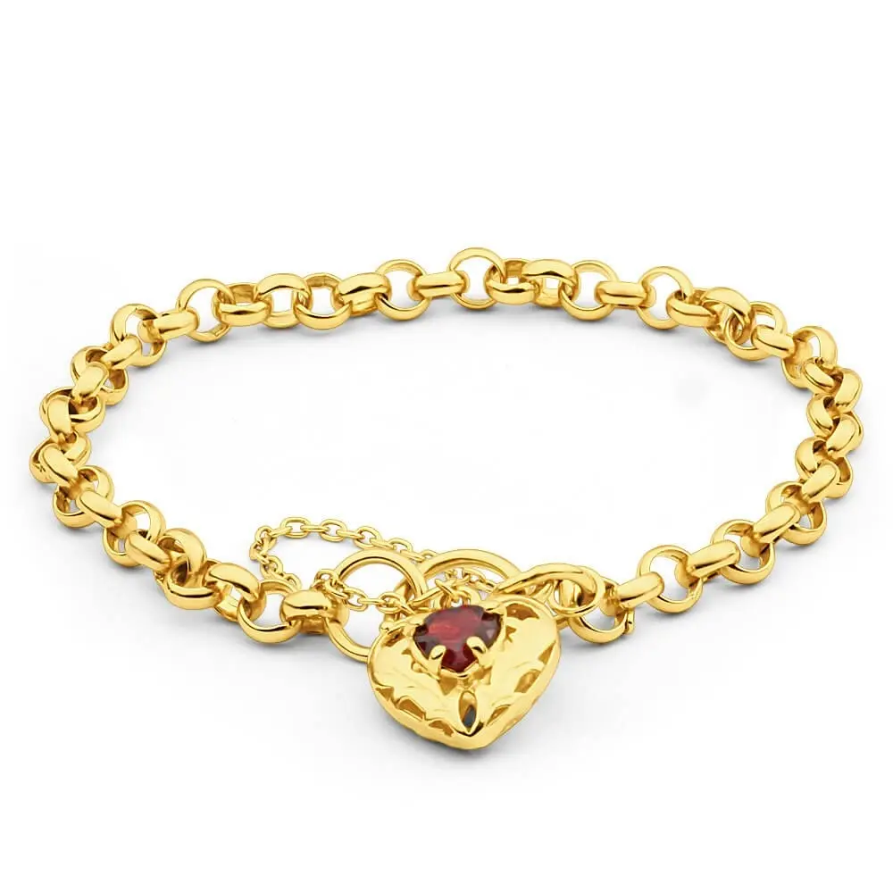 9ct Yellow Gold Silver Filled Garnet Belcher Bracelet