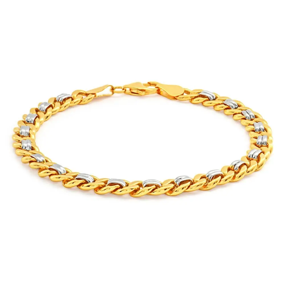 9ct Yellow and White Gold Silver Filled Curb 19cm Bracelet