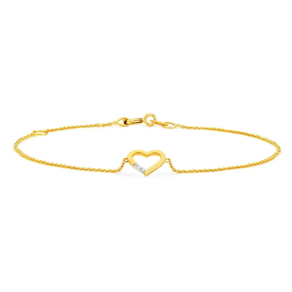 9ct Yellow Gold Diamond Heart Adjustable Bracelet