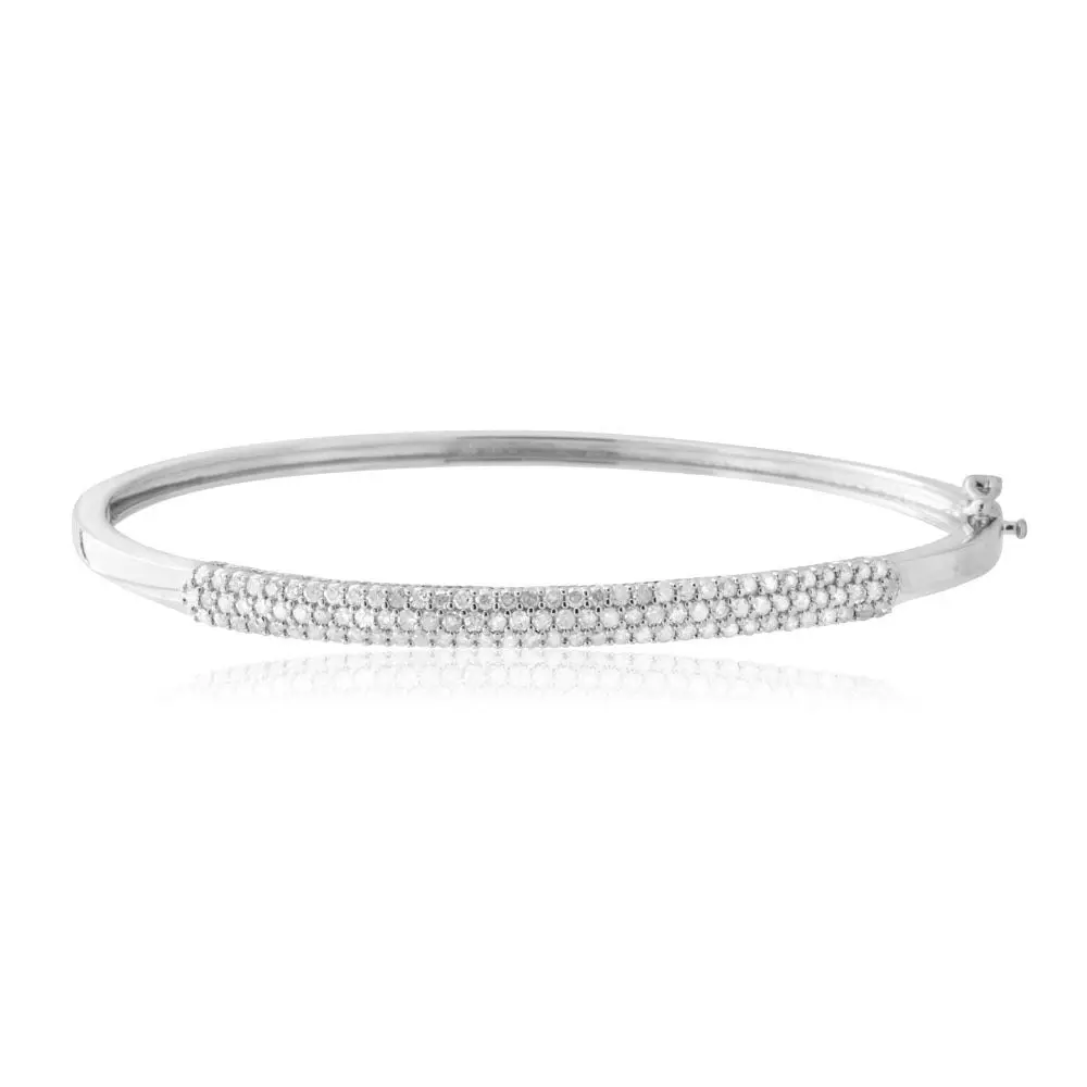 1 Carat Diamond Hinge Bangle 60mm in Sterling Silver