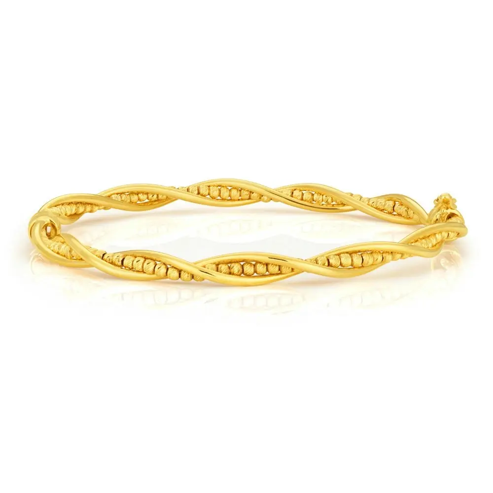 9ct Yellow Gold Fancy Twist Bead Bangle 9y