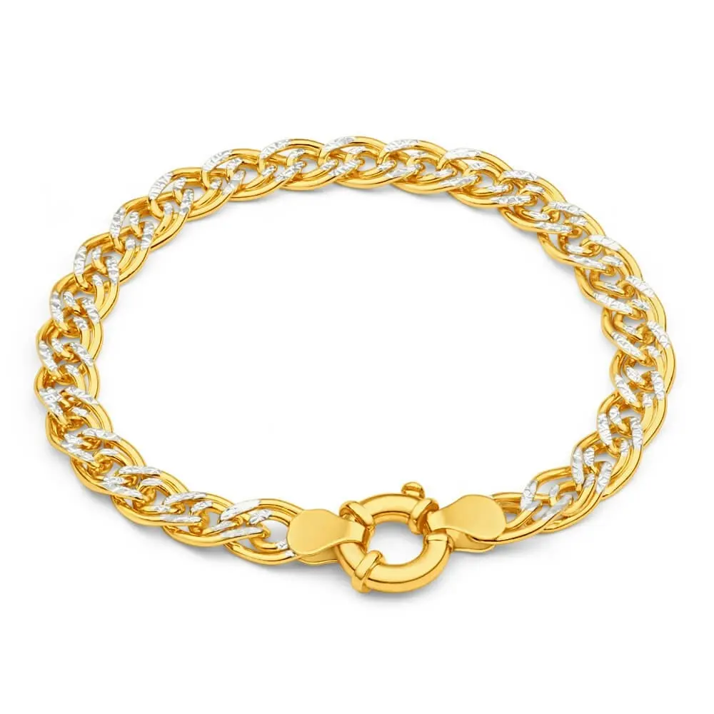 9ct Yellow Gold Silver Filled Two Tone Double 19cm Curb Bracelet