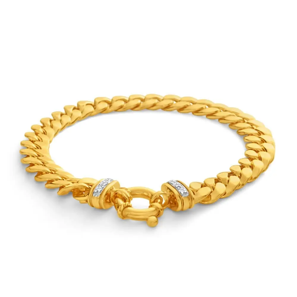 9ct Yellow Gold Silver Filled Zirconia Curb Bracelet