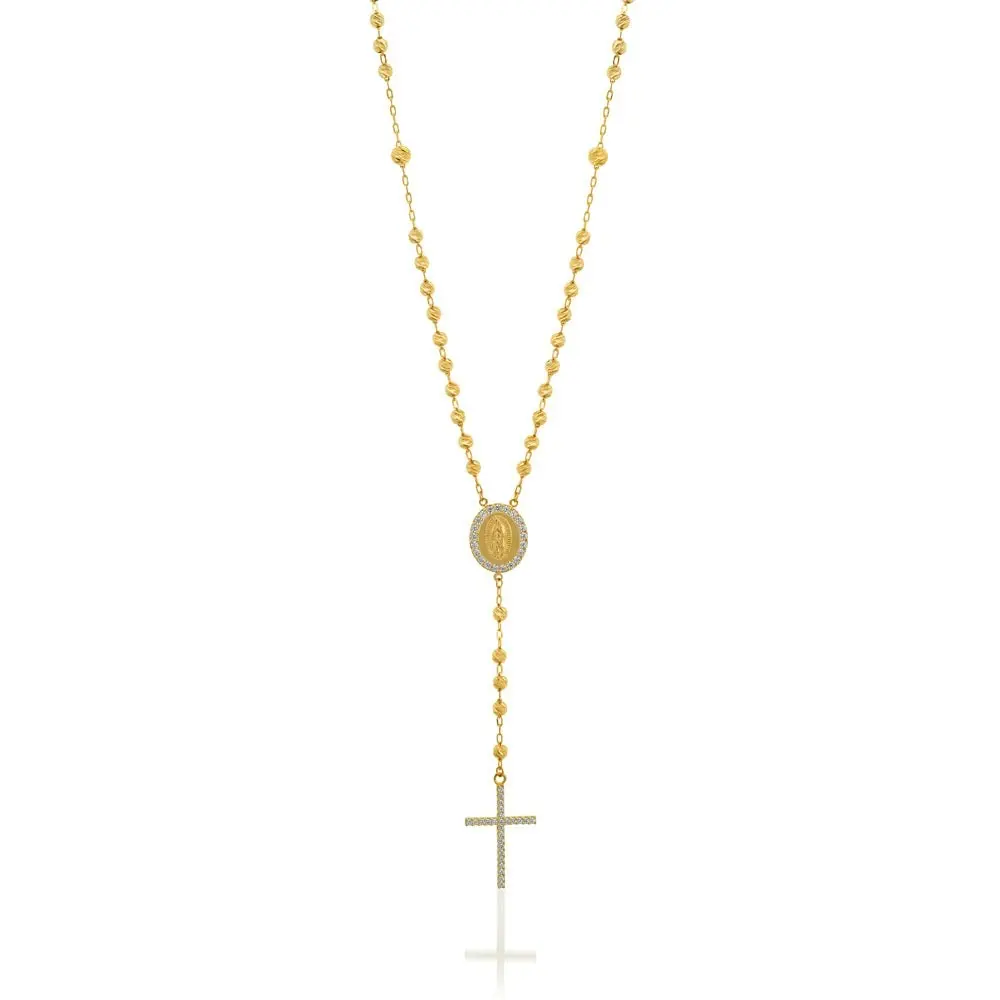 9ct Yellow Gold Rosary Beads with Zirconia Chain