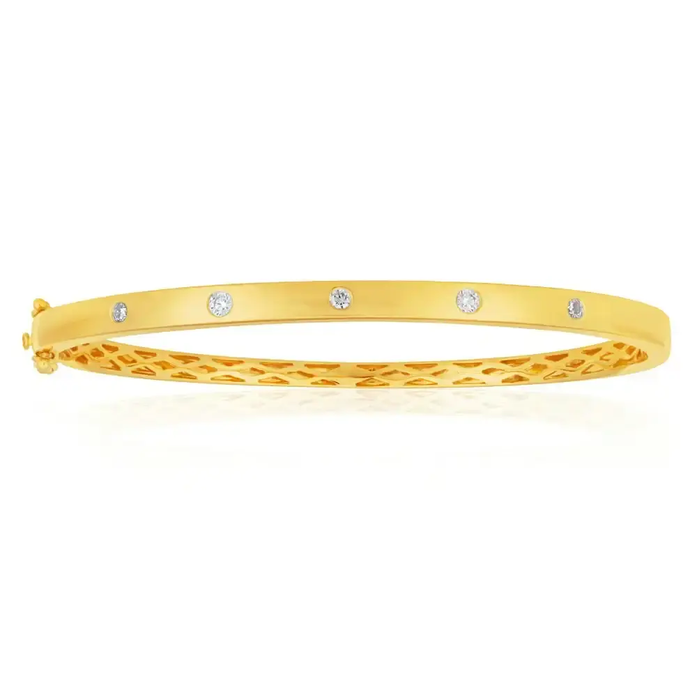 Flawless 9ct Yellow gold 60mm Oval Diamond Bangle (TW=1/4 carat)