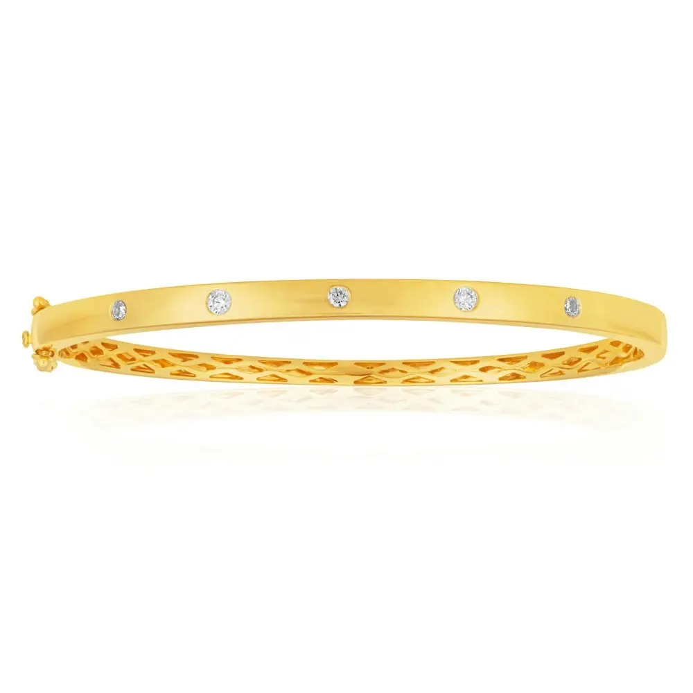 Flawless 9ct Yellow gold 60mm Oval Diamond Bangle (TW=1/4 carat)