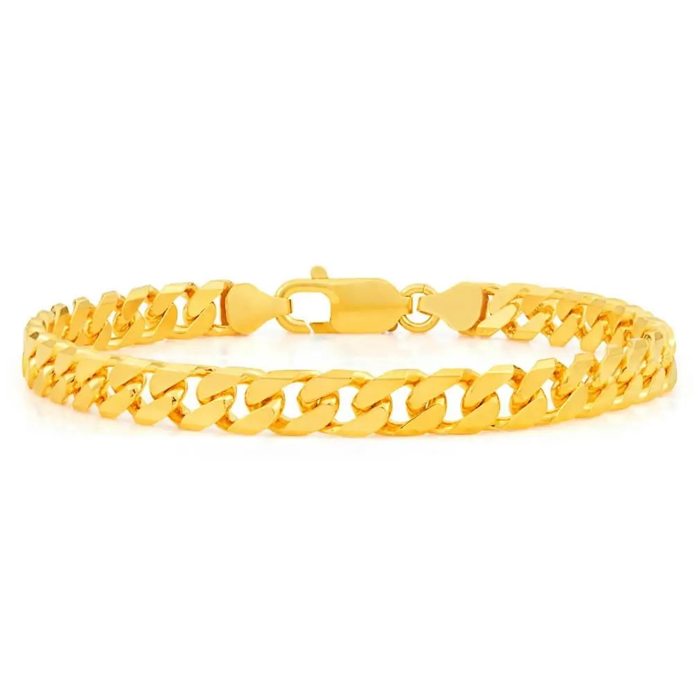 9ct Yellow Gold Heavy Curb Flat Tight Bevelled 21cm Bracelet 250gauge