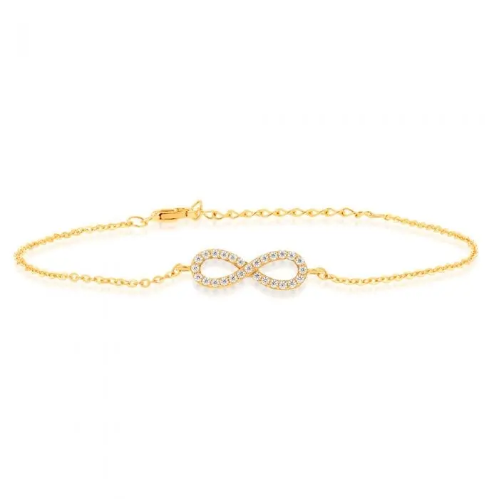 9ct Yellow Gold "Everlasting Love" 19cm Zirconia Infinity Bracelet