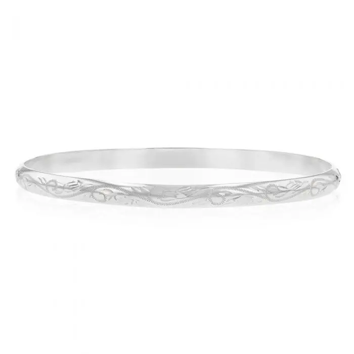 Sterling Silver 5mmx65mm Patterned Engraved Bangle