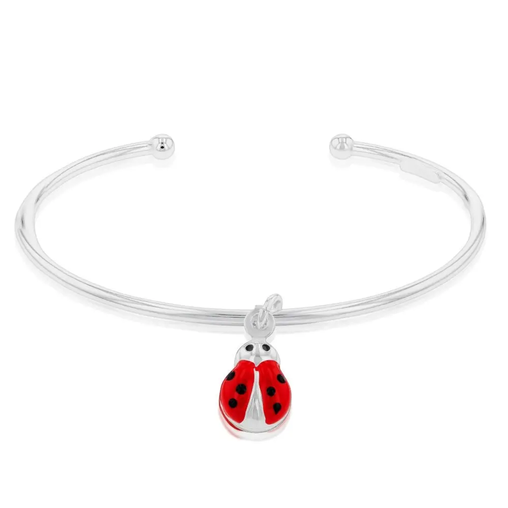 Sterling Silver Red Enamel Ladybug Torq Open Baby Bangle