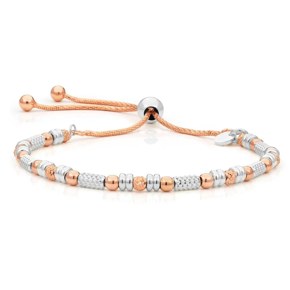 Sterling Silver Rose Gold Plated Fancy Bead Adjustable Bracelet