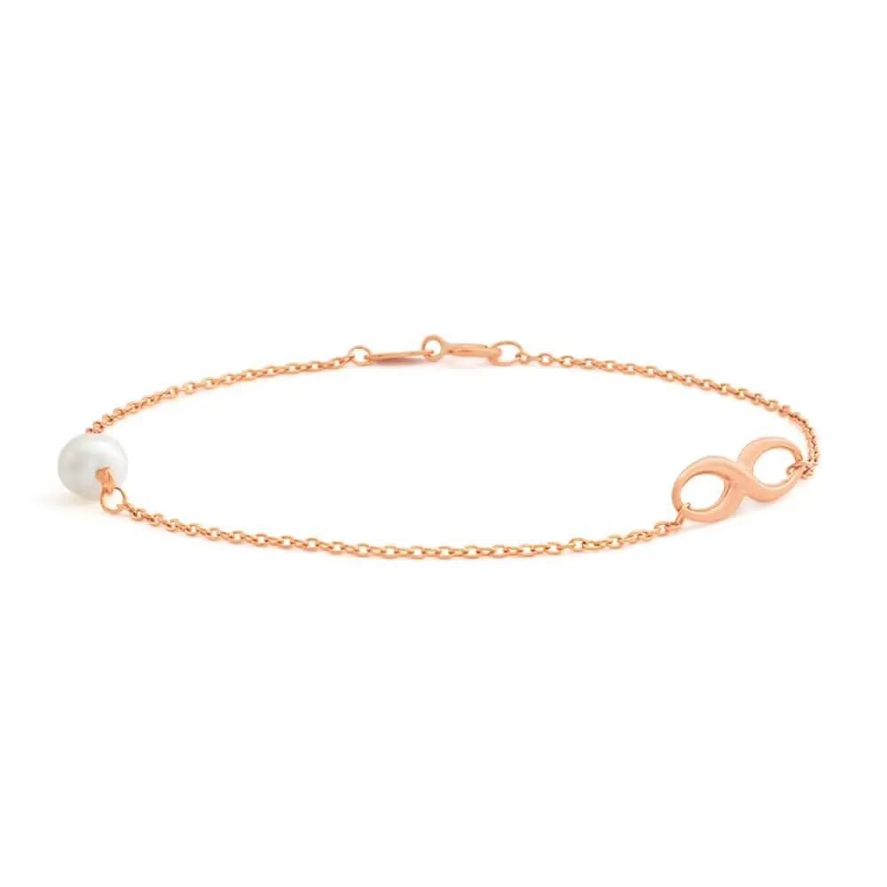 9ct Rose Gold 19cm Freshwater Pearl and Infinity Bracelet