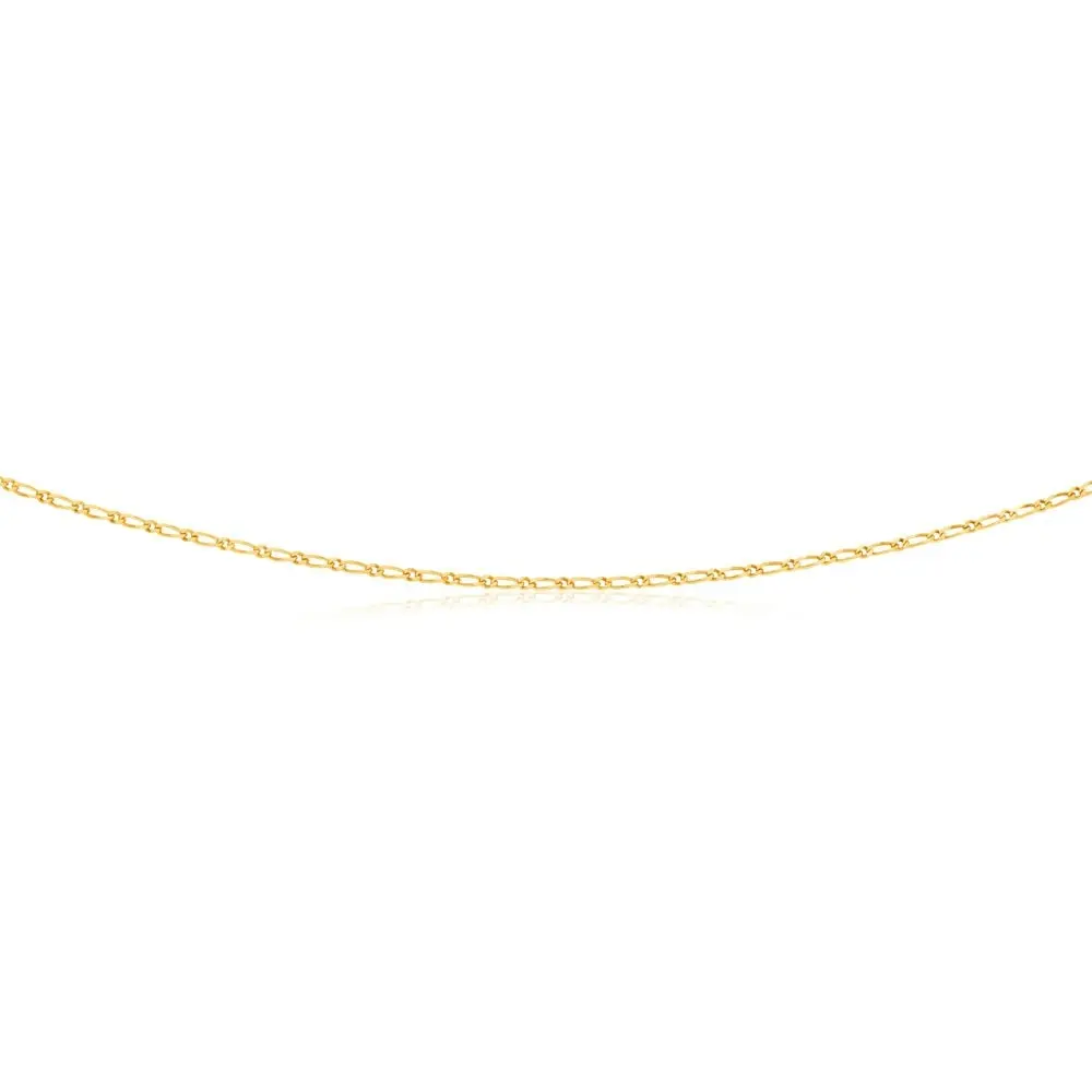 9ct Yellow Solid Gold Figaro 1:1 Diamond Cut 40 gauge 60cm Chain