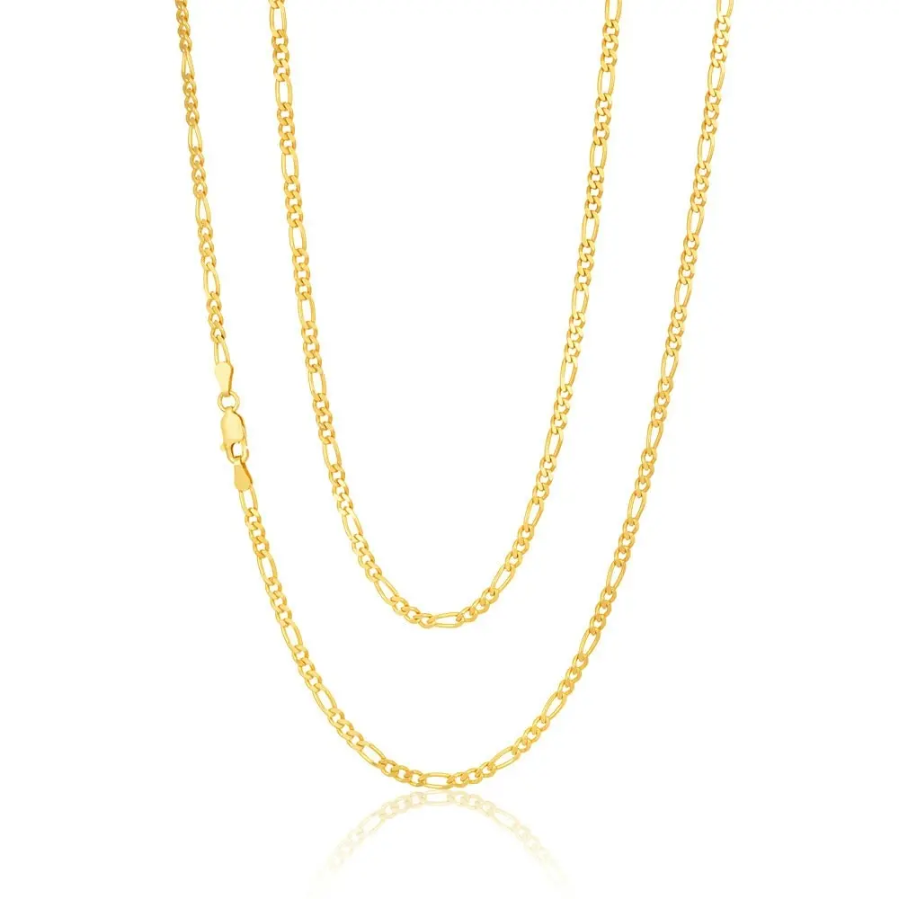 9ct Yellow Solid Gold Figaro Chain 70cm in 80 Gauge