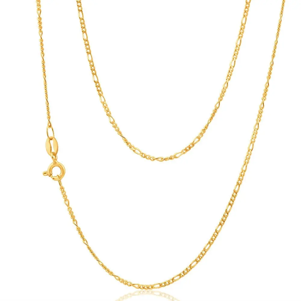 9ct Yellow Solid Gold Figaro 1:3 Dicut 40Gauge 50cm Chain