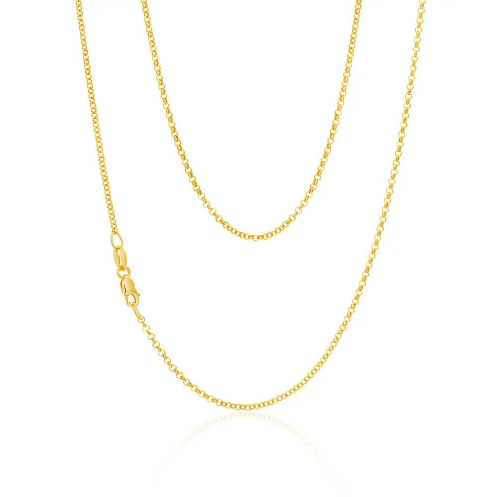 9ct Yellow Solid Gold 1.6mm Belcher Chain 50cm