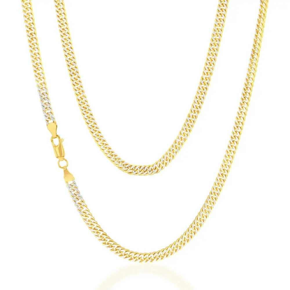 9ct Silverfilled Yellow And White Gold Double Curb 50cm Chain