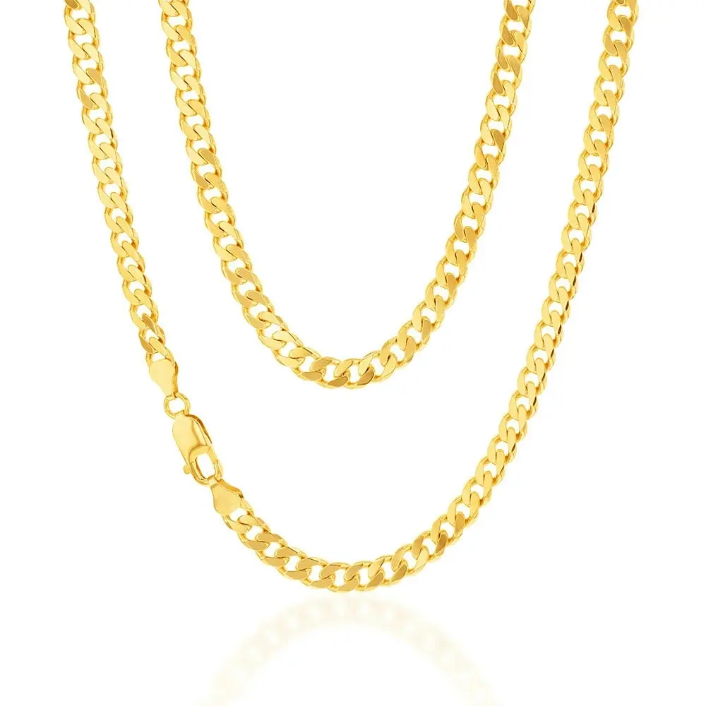 9ct Yellow Solid Gold Flat Bevelled Curb 55cm Chain 180gauge