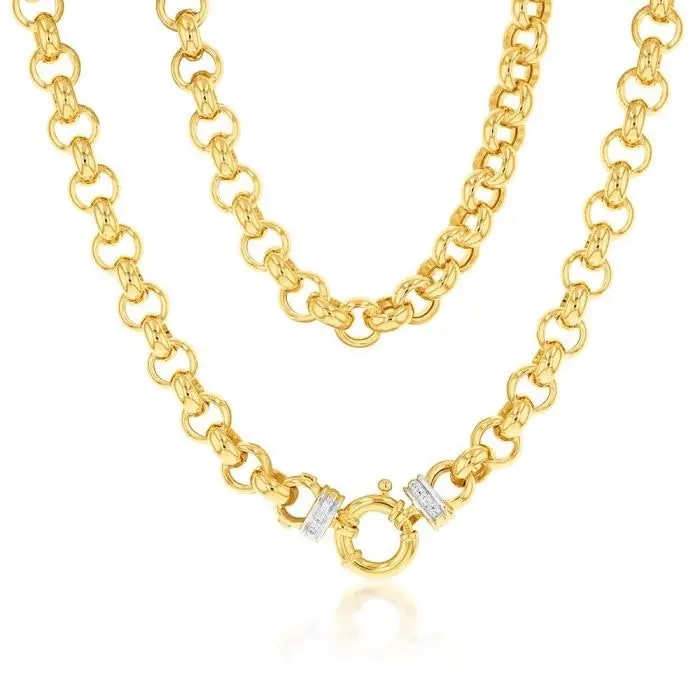 9ct Yellow Gold Silver Filled Cubic Zirconia Belcher darling 50cm Chain