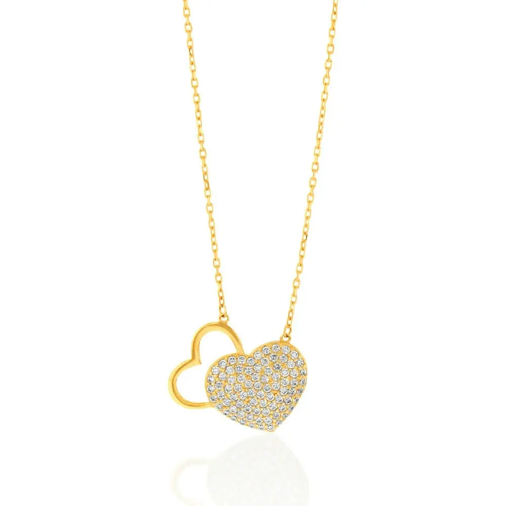 9ct Yellow Gold Cubic Zirconia On Heart Pendant On 43.2cm Chain